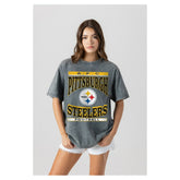 Pittsburgh Steelers Gameday Couture Women's Oversized Classic Grind Washed T-Shirt - Gray - NFL