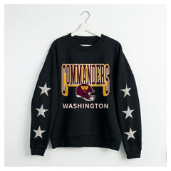 Washington Commanders Gameday Couture Women's Pure Victory Rhinestud Star-Sleeve Pullover Sweatshirt - Black - NFL