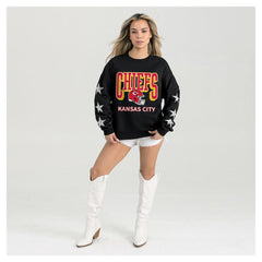 Kansas City Chiefs Gameday Couture Women's Pure Victory Rhinestud Star-Sleeve Pullover Sweatshirt - Black - NFL