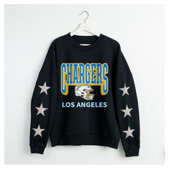 Los Angeles Chargers Gameday Couture Women's Pure Victory Rhinestud Star-Sleeve Pullover Sweatshirt - Black - NFL