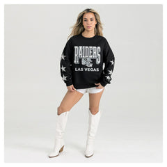 Las Vegas Raiders Gameday Couture Women's Pure Victory Rhinestud Star-Sleeve Pullover Sweatshirt - Black - NFL