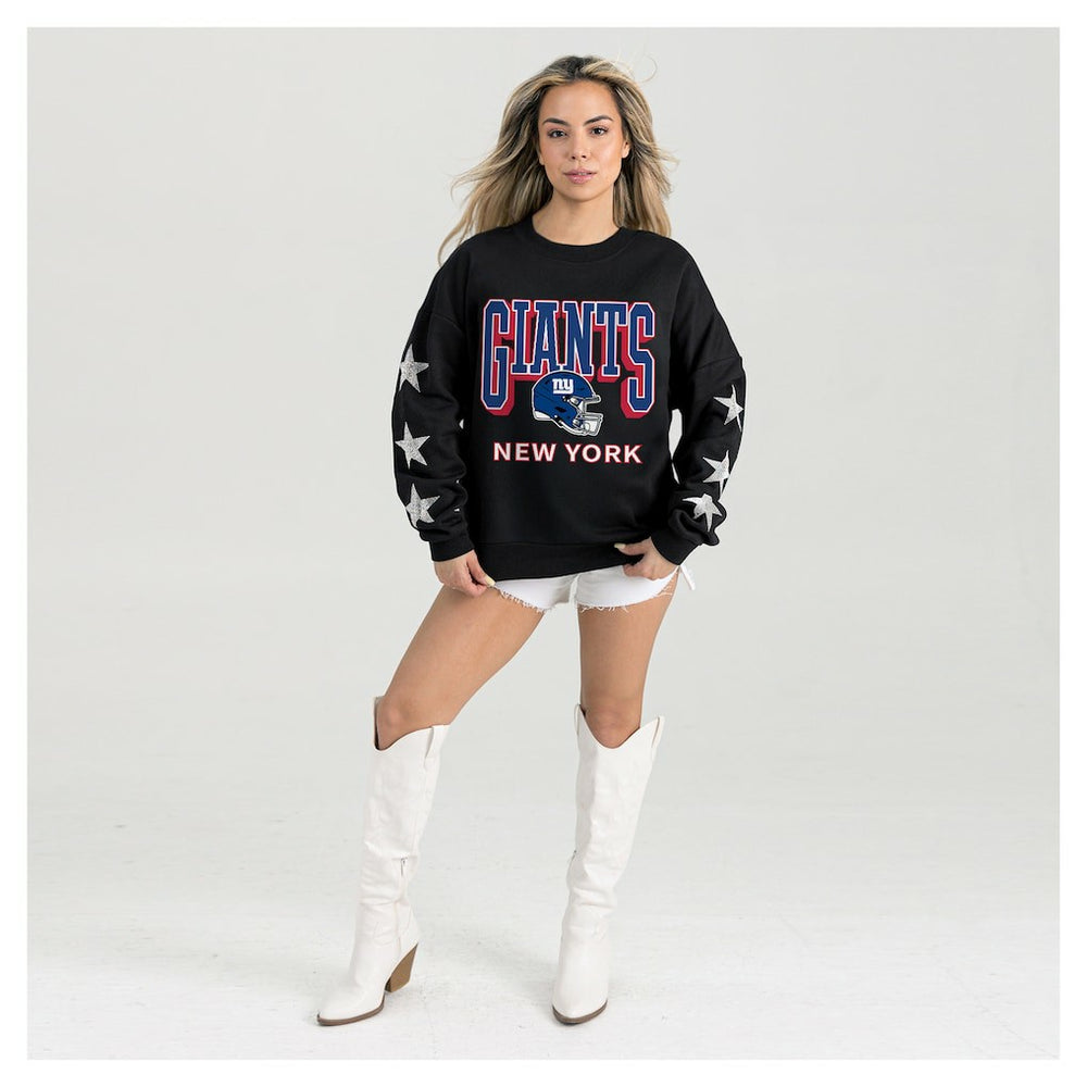 New York Giants Gameday Couture Women's Pure Victory Rhinestud Star-Sleeve Pullover Sweatshirt - Black - NFL