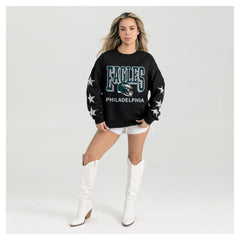 Philadelphia Eagles Gameday Couture Women's Pure Victory Rhinestud Star-Sleeve Pullover Sweatshirt - Black - NFL