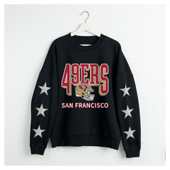 San Francisco 49ers Gameday Couture Women's Pure Victory Rhinestud Star-Sleeve Pullover Sweatshirt - Black - NFL