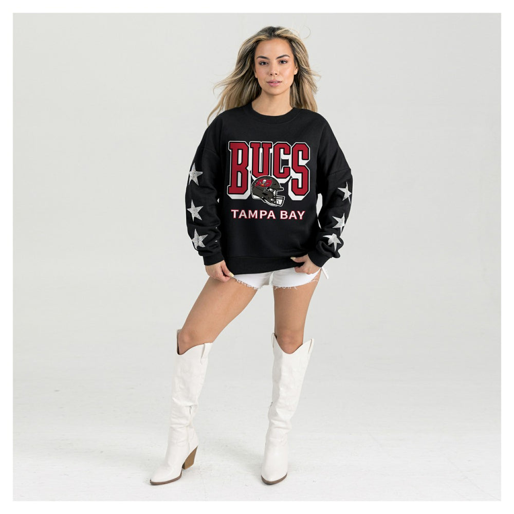 Tampa Bay Buccaneers Gameday Couture Women's Pure Victory Rhinestud Star-Sleeve Pullover Sweatshirt - Black - NFL