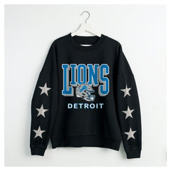 Detroit Lions Gameday Couture Women's Pure Victory Rhinestud Star-Sleeve Pullover Sweatshirt - Black - NFL
