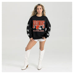 Cleveland Browns Gameday Couture Women's Pure Victory Rhinestud Star-Sleeve Pullover Sweatshirt - Black - NFL