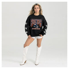 Denver Broncos Gameday Couture Women's Pure Victory Rhinestud Star-Sleeve Pullover Sweatshirt - Black - NFL