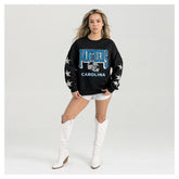 Carolina Panthers Gameday Couture Women's Pure Victory Rhinestud Star-Sleeve Pullover Sweatshirt - Black - NFL