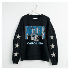 Carolina Panthers Gameday Couture Women's Pure Victory Rhinestud Star-Sleeve Pullover Sweatshirt - Black - NFL