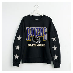Baltimore Ravens Gameday Couture Women's Pure Victory Rhinestud Star-Sleeve Pullover Sweatshirt - Black - NFL