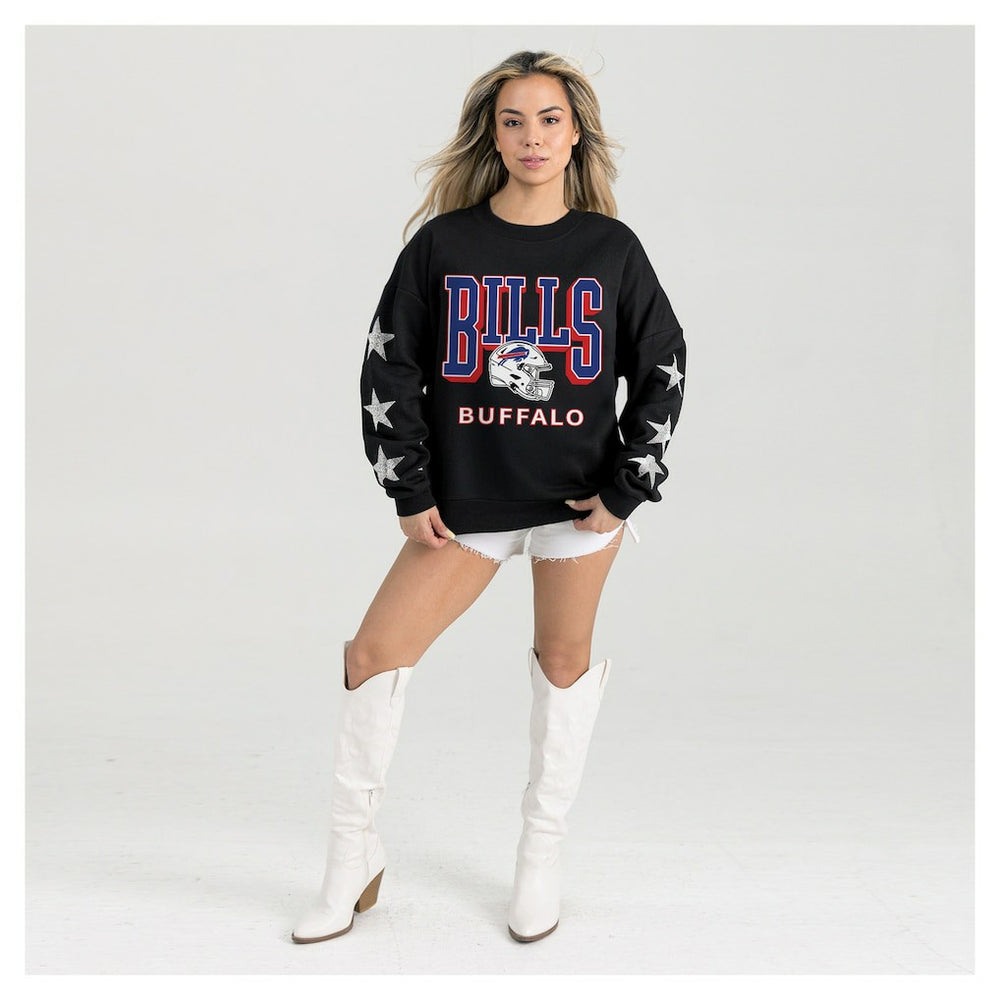 Buffalo Bills Gameday Couture Women's Pure Victory Rhinestud Star-Sleeve Pullover Sweatshirt - Black - NFL