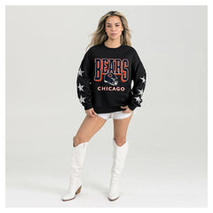 Chicago Bears Gameday Couture Women's Pure Victory Rhinestud Star-Sleeve Pullover Sweatshirt - Black - NFL
