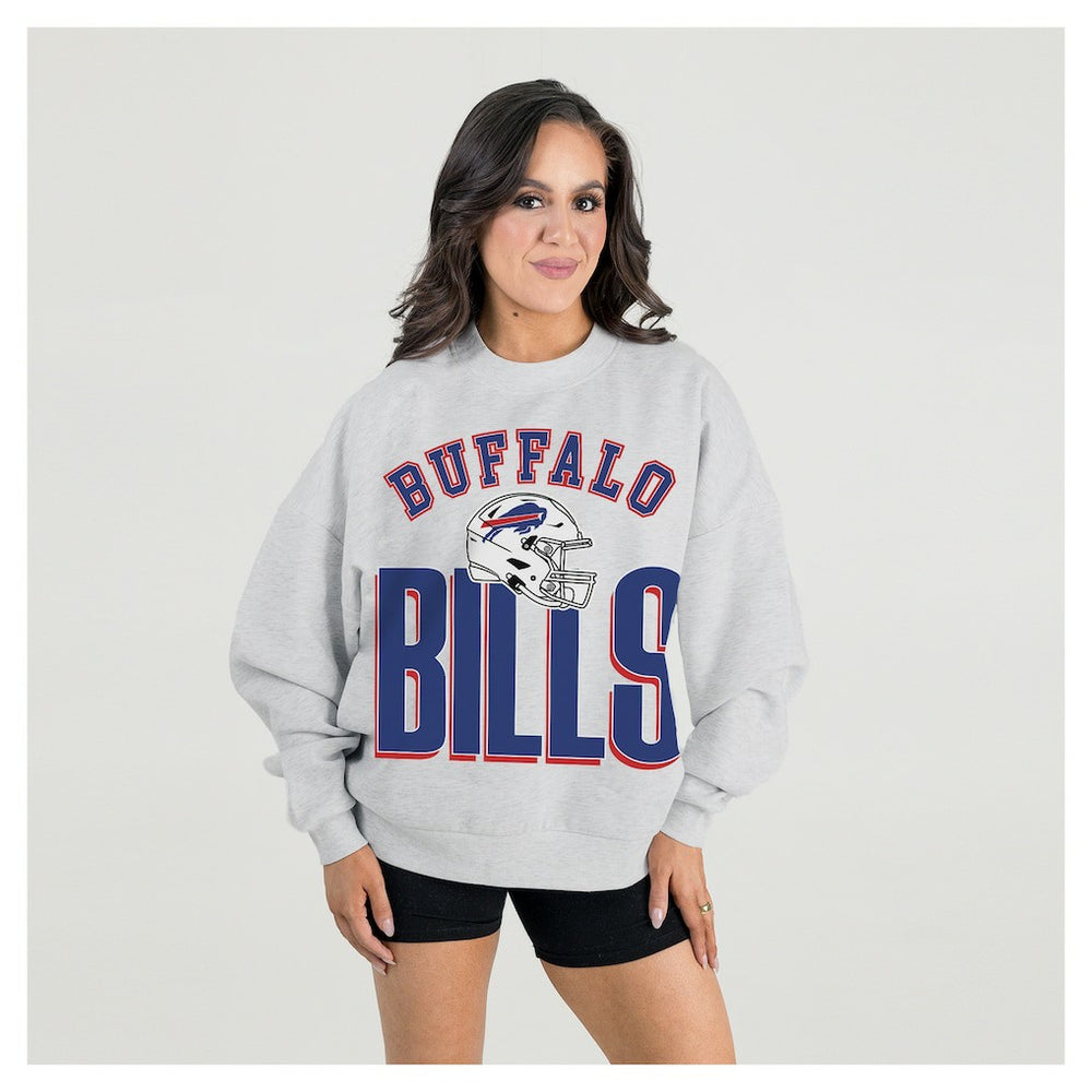 Buffalo Bills Gameday Couture Women's Fierce Focus Premium Oversized Fleece Pullover Sweatshirt - Ash - NFL