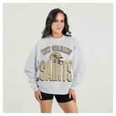 New Orleans Saints Gameday Couture Women's Fierce Focus Premium Oversized Fleece Pullover Sweatshirt - Ash - NFL