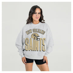 New Orleans Saints Gameday Couture Women's Fierce Focus Premium Oversized Fleece Pullover Sweatshirt - Ash - NFL