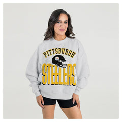 Pittsburgh Steelers Gameday Couture Women's Fierce Focus Premium Oversized Fleece Pullover Sweatshirt - Ash - NFL
