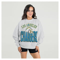 Los Angeles Chargers Gameday Couture Women's Fierce Focus Premium Oversized Fleece Pullover Sweatshirt - Ash - NFL