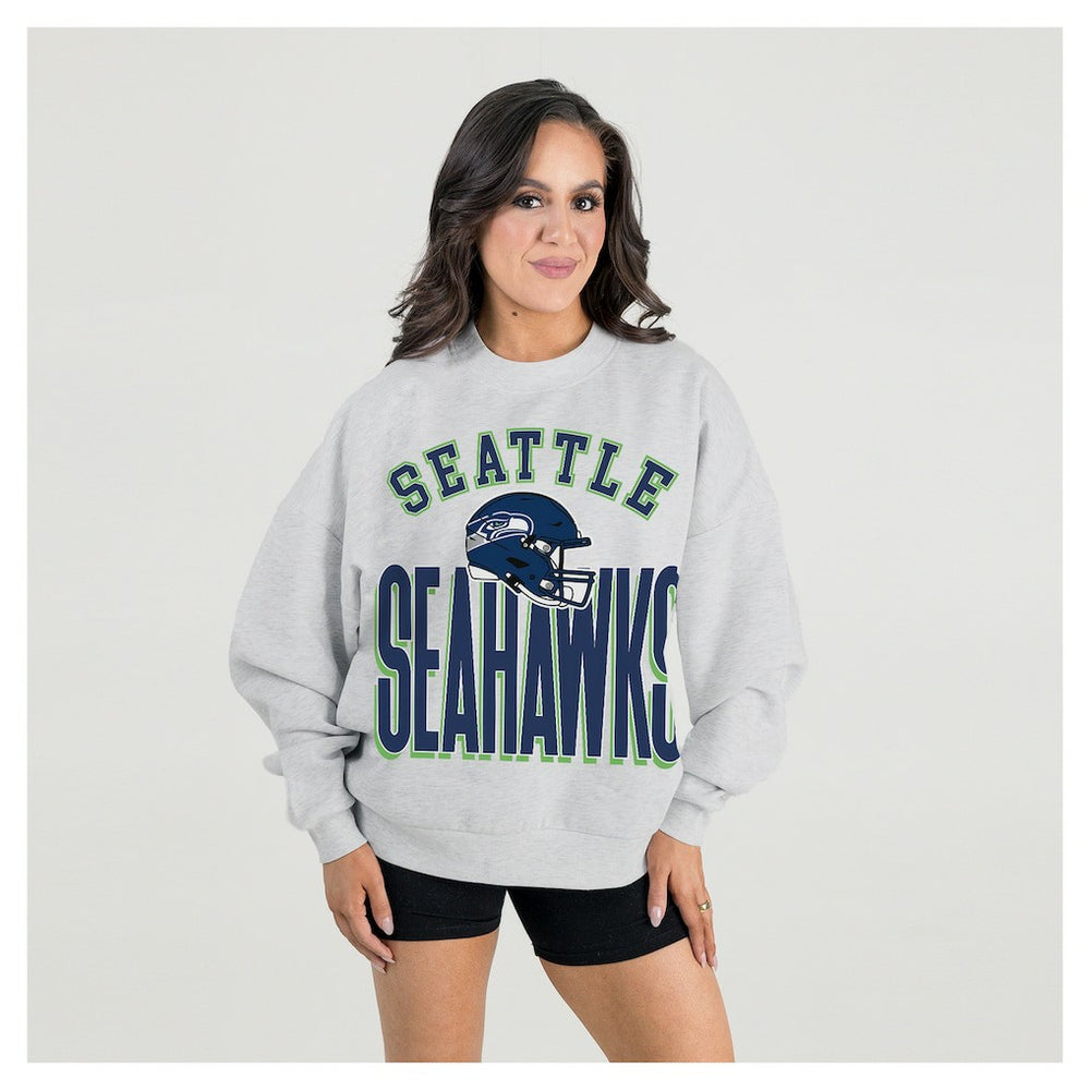 Seattle Seahawks Gameday Couture Women's Fierce Focus Premium Oversized Fleece Pullover Sweatshirt - Ash - NFL