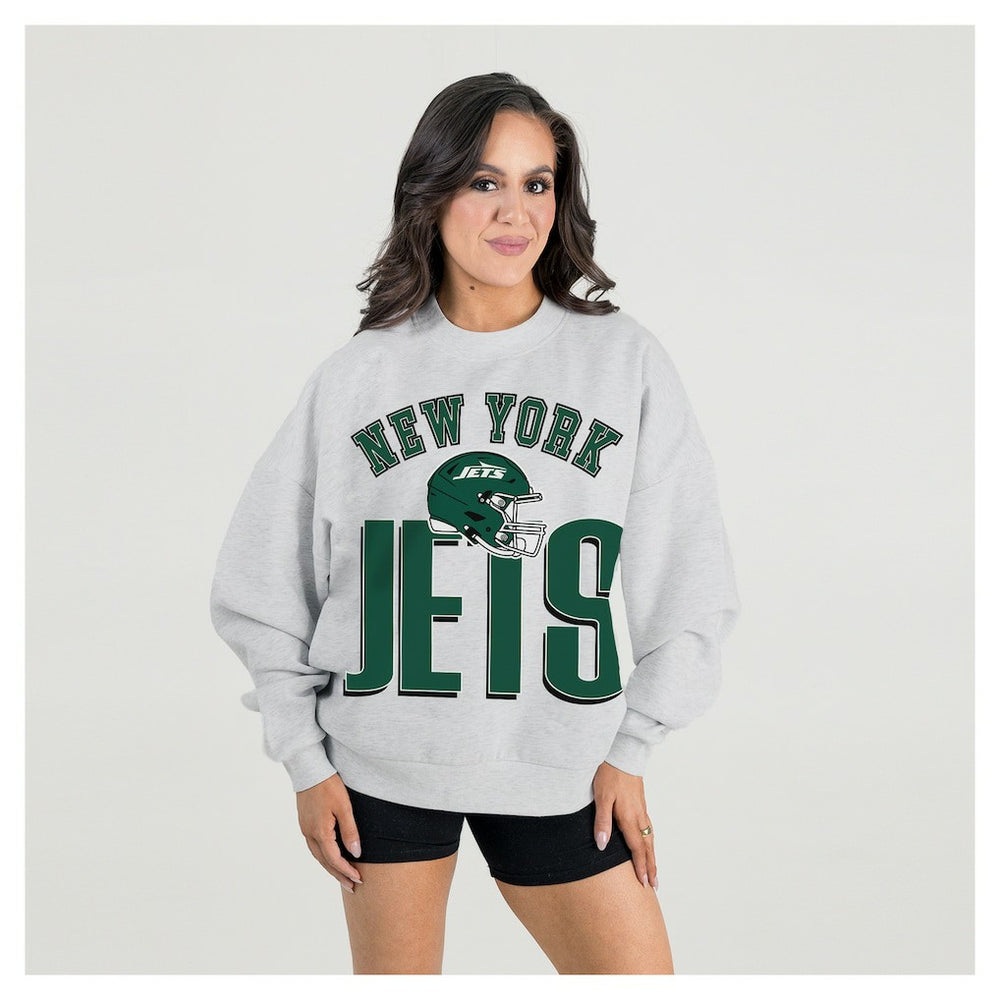 New York Jets Gameday Couture Women's Fierce Focus Premium Oversized Fleece Pullover Sweatshirt - Ash - NFL