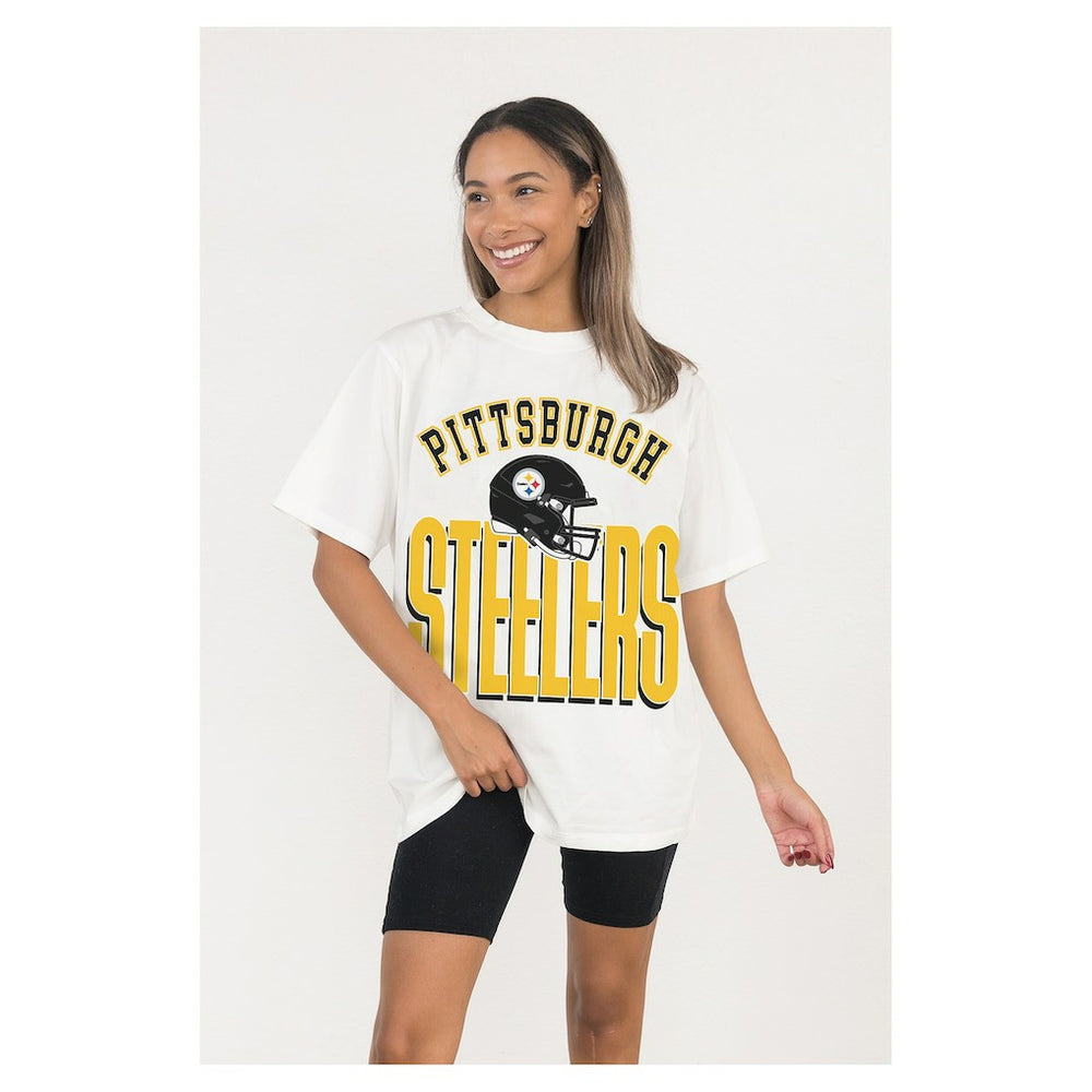 Pittsburgh Steelers Gameday Couture Women's Oversized Classic Fierce Focus T-Shirt - White - NFL