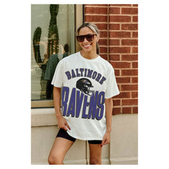 Baltimore Ravens Gameday Couture Women's Oversized Classic Fierce Focus T-Shirt - White - NFL