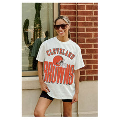 Cleveland Browns Gameday Couture Women's Oversized Classic Fierce Focus T-Shirt - White - NFL