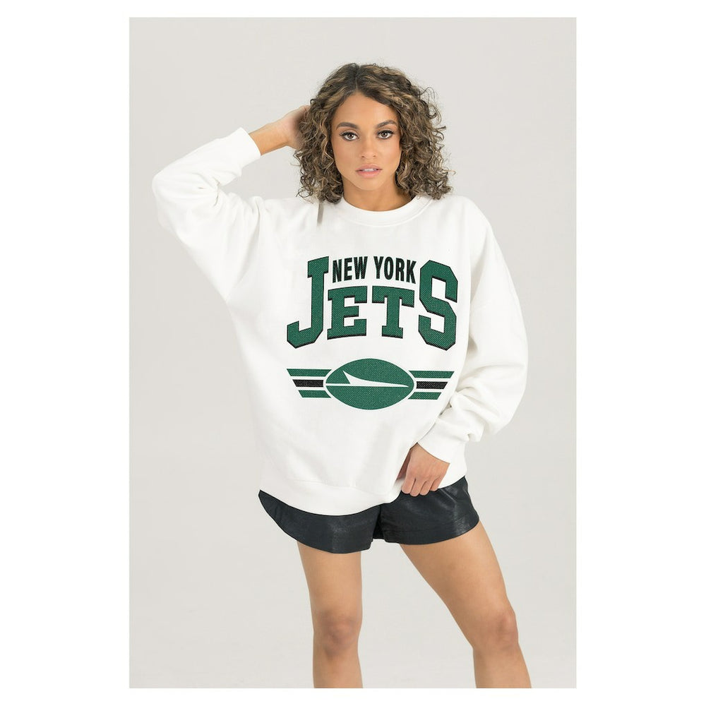 New York Jets Gameday Couture Women's Swift Strike Premium Oversized Fleece Pullover Sweatshirt - White - NFL