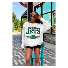 New York Jets Gameday Couture Women's Swift Strike Premium Oversized Fleece Pullover Sweatshirt - White - NFL