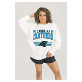 Carolina Panthers Gameday Couture Women's Swift Strike Premium Oversized Fleece Pullover Sweatshirt - White - NFL