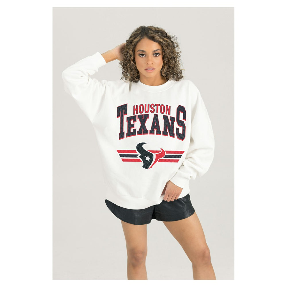 Houston Texans Gameday Couture Women's Swift Strike Premium Oversized Fleece Pullover Sweatshirt - White - NFL