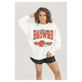 Cleveland Browns Gameday Couture Women's Swift Strike Premium Oversized Fleece Pullover Sweatshirt - White - NFL