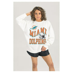 Miami Dolphins Gameday Couture Women's Oversized Hard Earned Premium Fleece Pullover Sweatshirt - White - NFL