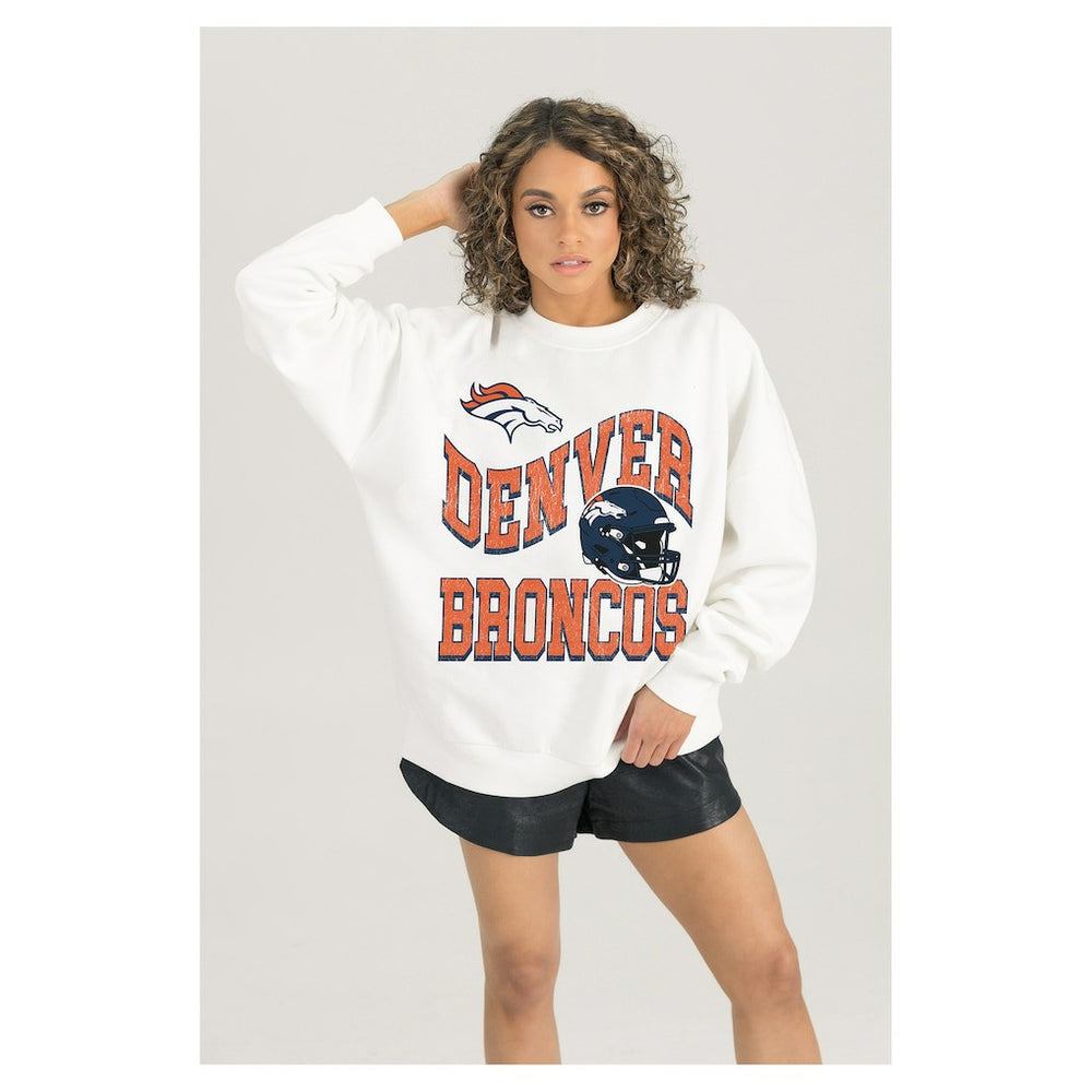 Denver Broncos Gameday Couture Women's Oversized Hard Earned Premium Fleece Pullover Sweatshirt - White - NFL