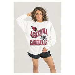 Arizona Cardinals Gameday Couture Women's Oversized Hard Earned Premium Fleece Pullover Sweatshirt - White - NFL