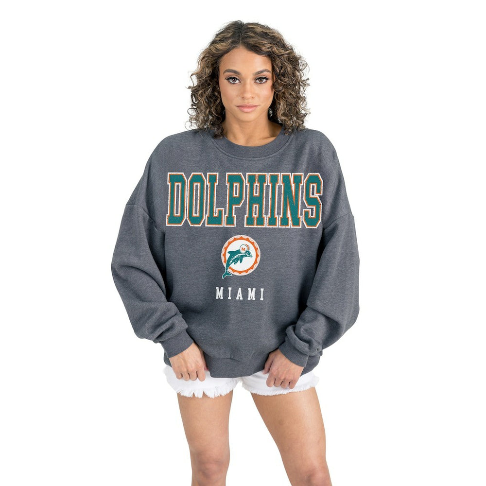 Miami Dolphins Gameday Couture Women's Bring Your Energy Oversized Premium Fleece Pullover Sweatshirt - Charcoal - NFL