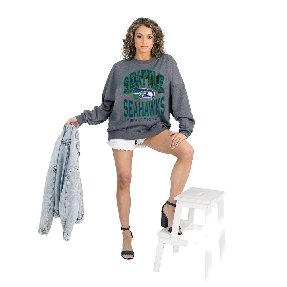 Seattle Seahawks Gameday Couture Women's Long Weekends Oversized Premium Fleece Pullover Sweatshirt - Charcoal - NFL
