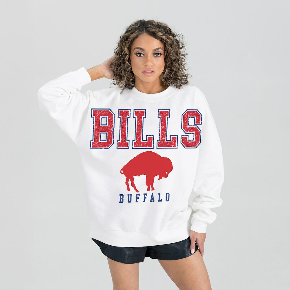 Buffalo Bills Gameday Couture Women's Classic Sunday Drives Oversized Premium Fleece Pullover Sweatshirt - White - NFL