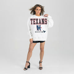 Houston Texans Gameday Couture Women's Classic Sunday Drives Oversized Premium Fleece Pullover Sweatshirt - White - NFL
