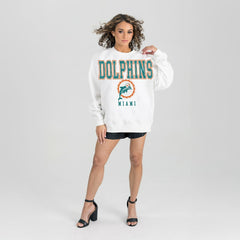 Miami Dolphins Gameday Couture Women's Classic Sunday Drives Oversized Premium Fleece Pullover Sweatshirt - White - NFL