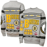Boston Bruins Mitchell & Ness Youth Allover Print Fleece Crewneck Sweatshirt - Heather Gray | NHL Clearance