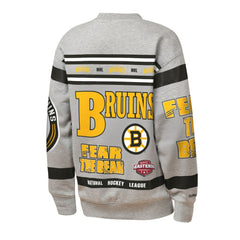 Boston Bruins Mitchell & Ness Youth Allover Print Fleece Crewneck Sweatshirt - Heather Gray | NHL Clearance