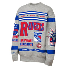 New York Rangers Mitchell & Ness Youth Allover Print Fleece Crewneck Sweatshirt - Heather Gray | NHL Clearance