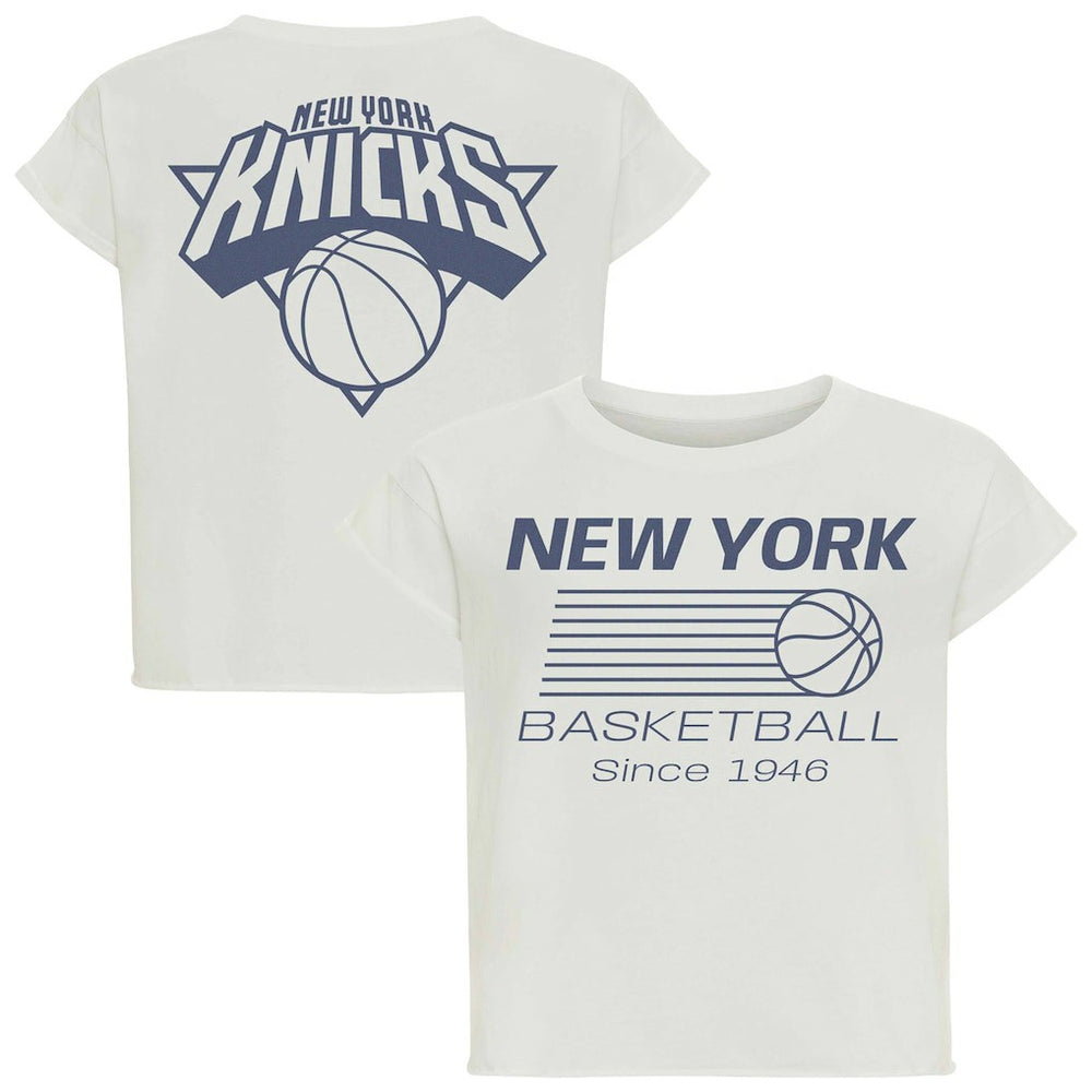 New York Knicks Sportiqe Women's Athletic Club Collection Alana Premium Cropped T-Shirt Cream