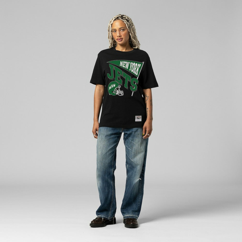 New York Jets Women's Team Dynamic Boyfriend T-Shirt - Black - Mitchell & Ness