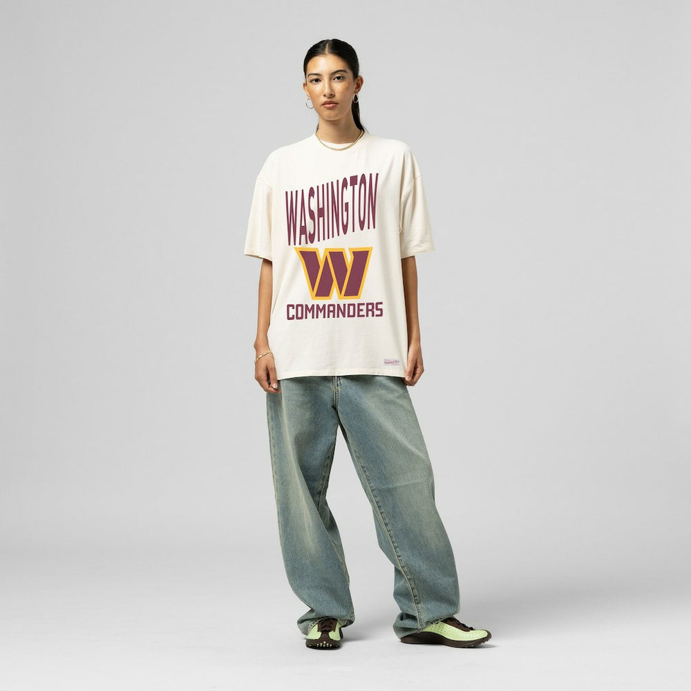 Washington Commanders Women's Logo Rise Boyfriend T-Shirt - Cream - Mitchell & Ness