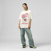 Kansas City Chiefs Women's Logo Rise Boyfriend T-Shirt - Cream - Mitchell & Ness