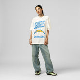 Los Angeles Chargers Women's Logo Rise Boyfriend T-Shirt - Cream - Mitchell & Ness