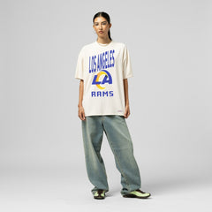 Los Angeles Rams Women's Logo Rise Boyfriend T-Shirt - Cream - Mitchell & Ness