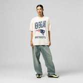 New England Patriots Women's Logo Rise Boyfriend T-Shirt - Cream - Mitchell & Ness
